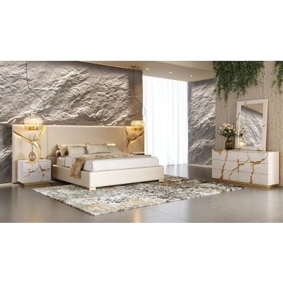 LA Furniture Eastern King Aspen Modern Beige + White + Gold 4-Piece Bedroom Set VGVCDB1801-WHT-4PC-SET-EK Contemporary Style by Vig Furnitrue Number 85635 Catch Home Goods