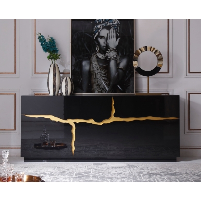 LA Furniture Aspen Modern High Gloss Black & Gold Buffet VGVCG1808-BLK Contemporary Style by Vig Furnitrue Number 78020 Catch Home Goods