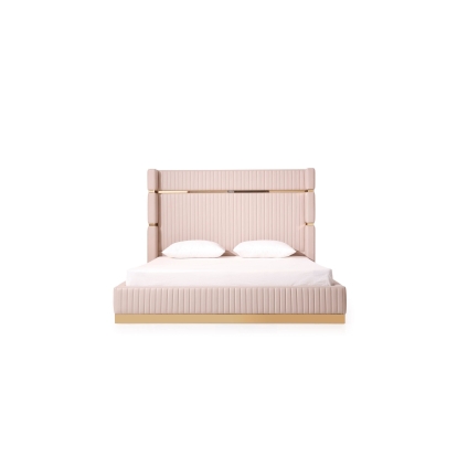 LA Furniture Sterling Eastern King Modern Beige + Rose Gold Bed + Nightstands VGVCBD1901-BEI-BED-2NS-SET-EK Contemporary Style by Vig Furnitrue Number 79275 Catch Home Goods
