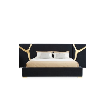 LA Furniture Aspen Eastern King Modern Black + Gold Bed + Nightstands VGVCBD1801-BLK-BED-2NS-SET-EK Contemporary Style by Vig Furnitrue Number 79276 Catch Home Goods