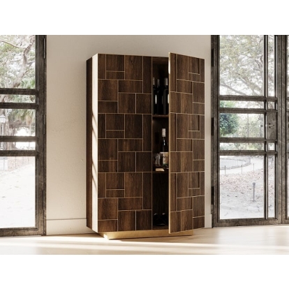 LA Furniture Auer- Brown Oak & Gold Wine Rack Cabinet VGGM-W-VALDERA-WR Contemporary Style by Vig Furnitrue Number 79740 Catch Home Goods