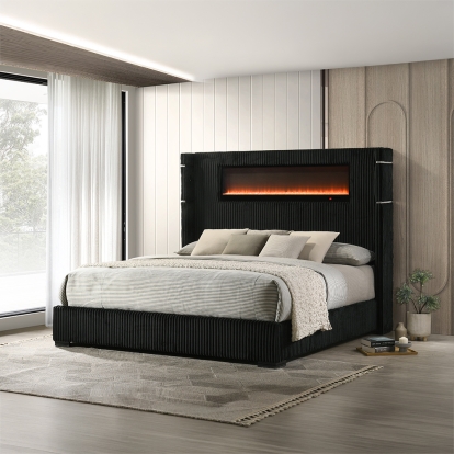 Acme Garner Queen Bed with Fireplace, LED, Reading Light, Speaker, Bluetooth & USB Model BD06022Q