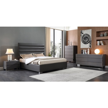 LA Furniture Eastern King Lucy Modern Grey Leatherette Bed VGVCBD1708-GRYPU-EK Contemporary Style by Vig Furnitrue Number 73717 Catch Home Goods
