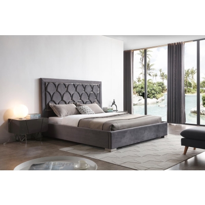 LA Furniture Eastern King Audrey Modern Grey Velvet & Stainless Steel Bed VGVCBD1801-GRY-EK Contemporary Style by Vig Furnitrue Number 75446 Catch Home Goods