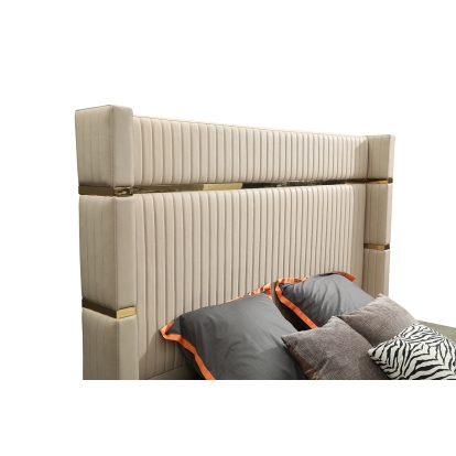 LA Furniture Sterling Modern Beige Bonded Leather & Gold Bed VGVCBD1901-BGE Contemporary Style by Vig Furnitrue Number 75862|75638 Catch Home Goods