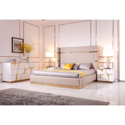 LA Furniture Eastern King Sterling Modern Beige Bonded Leather & Gold Bed VGVCBD1901-BGE-EK Contemporary Style by Vig Furnitrue Number 75638 Catch Home Goods