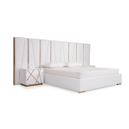 LA Furniture Eastern King Nixa Modern White Bonded Leather & Gold Bed VGVCBD1909-WHT-EK Contemporary Style by Vig Furnitrue Number 75643 Catch Home Goods