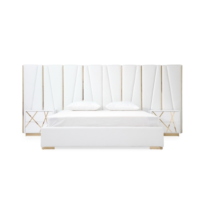 LA Furniture Nixa Modern White Bonded Leather & Gold Bed VGVCBD1909-WHT Contemporary Style by Vig Furnitrue Number 78247|75643|77847 Catch Home Goods