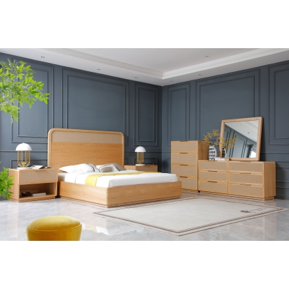 LA Furniture Queen Gavin Modern Natural Ash + Rattan Bedroom Set VGVC-BD2411-SET-NAT-Q Contemporary Style by Vig Furnitrue Number 83335 Catch Home Goods