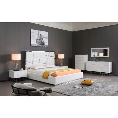 LA Furniture Eastern King Chrysler Modern White Bonded Leather Bed VGVCBD8978-WHT-EK Contemporary Style by Vig Furnitrue Number 75855 Catch Home Goods