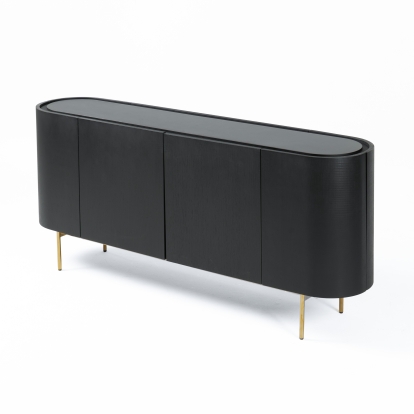 LA Furniture Bowie Mid-Century Modern Black Oak + Brass Buffet VGDWJ9941 Contemporary Style by Vig Furnitrue Number 81000 Catch Home Goods