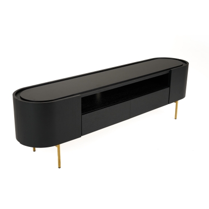 LA Furniture Bowie Mid-Century Modern Black Oak + Brass TV Stand VGDWJ9942 Contemporary Style by Vig Furnitrue Number 81001 Catch Home Goods