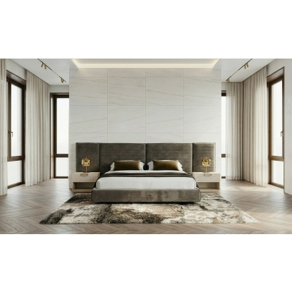 LA Furniture Breslow + Lago Modern Dark Taupe Fabric + Faux Travertine 4-Piece Bedroom Set VGEV-25150-LAGO-4PC Contemporary Style by Vig Furnitrue Number 86303 Catch Home Goods