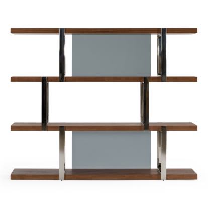 LA Furniture Brewer Modern Walnut Glass & Stainless Steel Bookshelf VGBBMQ2001SF-SHELF Contemporary Style by Vig Furnitrue Number 77868 Catch Home Goods