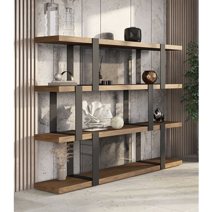 LA Furniture Brewer Modern Walnut & Black Bookshelf VGBBMQ2001SF-BLK Contemporary Style by Vig Furnitrue Number 78413 Catch Home Goods