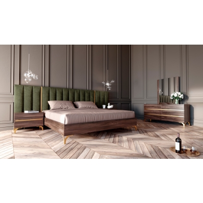 LA Furniture Calabria Modern Walnut & Green Velvet Bedroom Set VGACCALABRIA-SET Contemporary Style by Vig Furnitrue Number 76115|76116 Catch Home Goods