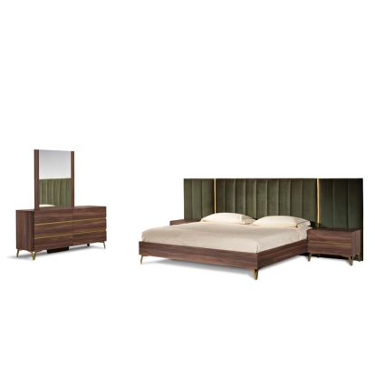 LA Furniture Calabria Modern Walnut & Green Velvet Bedroom Set VGACCALABRIA-SET Contemporary Style by Vig Furnitrue Number 76115|76116 Catch Home Goods