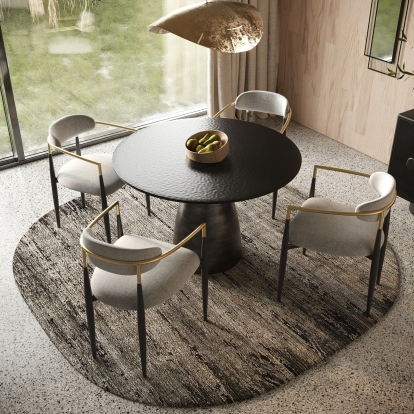 LA Furniture Calexico Contemporary Black Wave Glass Round Dining Table VGGMDT-1717 Contemporary Style by Vig Furnitrue Number 81010 Catch Home Goods