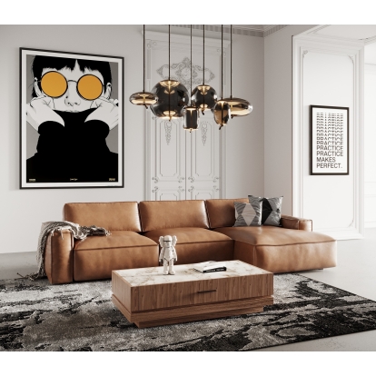 LA Furniture Cambria Modern RAF Cognac Leather Sectional Sofa VGKK-KF1123-SECT-RAF Contemporary Style by Vig Furnitrue Number 80099 Catch Home Goods