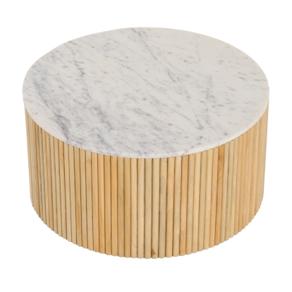 LA Furniture Cambridge White Marble & Mango Round Coffee Table VGEDRID108008-CT Contemporary Style by Vig Furnitrue Number 80529|80529A Catch Home Goods