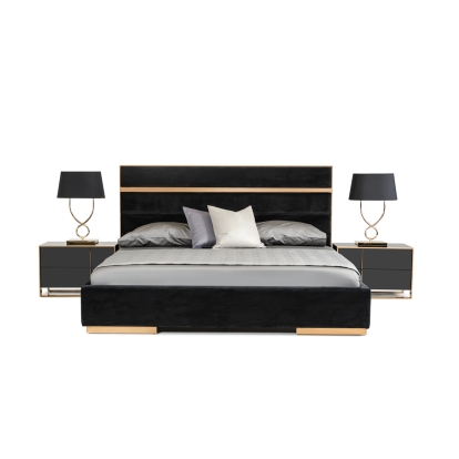 LA Furniture California King Cartier Modern Black Velvet & Brushed Bronze Bed VGVCBD-A002-CK Contemporary Style by Vig Furnitrue Number 77848 Catch Home Goods