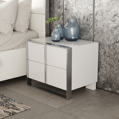 LA Furniture Cartier Modern White + Stainless Steel Nightstand VGVC-NA002-WHT Contemporary Style by Vig Furnitrue Number 81532 Catch Home Goods
