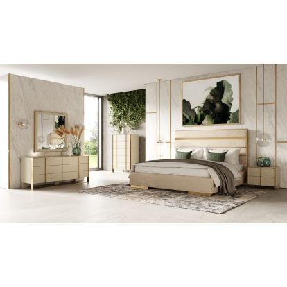 LA Furniture California King Cartier Modern Beige Velvet + Brushed Brass 4-Piece Bedroom Set VGVCBD-A-002-BGE-BED-4PC-SET-CK Contemporary Style by Vig Furnitrue Number 85640 Catch Home Goods