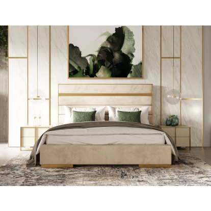 LA Furniture Cartier Modern Beige Velvet + Brushed Brass 4-Piece Bedroom Set VGVCBD-A-002-BGE-BED-4PC-SET Contemporary Style by Vig Furnitrue Number 85638|85639|85640 Catch Home Goods