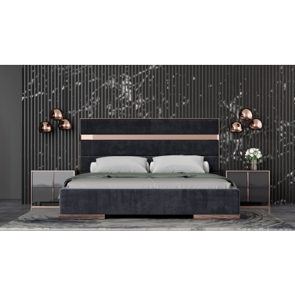 LA Furniture Cartier Modern Black + Rose Gold Bed + Nightstands VGVCBD-A002-BLK-BED-2NS-SET Contemporary Style by Vig Furnitrue Number 79287|79288|79289 Catch Home Goods
