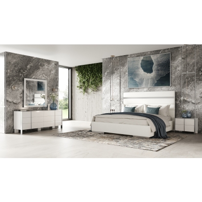LA Furniture Queen Cartier Modern White Vegan Leather + Stainless Steel 4-Piece Bedroom Set VGVC-BDA002-4PC-SET-WHT-Q Contemporary Style by Vig Furnitrue Number 85636 Catch Home Goods