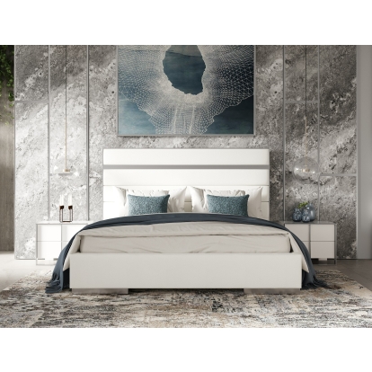LA Furniture Cartier Modern White Vegan Leather + Stainless Steel 4-Piece Bedroom Set VGVC-BDA002-4PC-SET-WHT Contemporary Style by Vig Furnitrue Number 85636|85637 Catch Home Goods