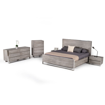 LA Furniture Queen Charlene Modern Grey Elm & Stainless Steel Bed VGVCBD008A-LOW-GRY-Q Contemporary Style by Vig Furnitrue Number 75325 Catch Home Goods