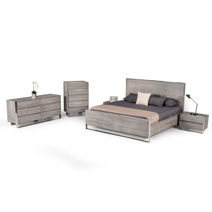 LA Furniture Queen Charlene Modern Grey Elm & Stainless Steel Bed VGVCBD008A-LOW-GRY-Q Contemporary Style by Vig Furnitrue Number 75325 Catch Home Goods