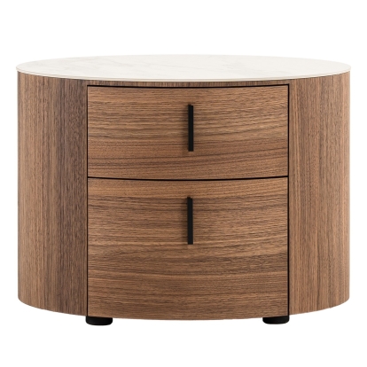 LA Furniture Chelton Contemporary White Ceramic & Walnut Oval Nightstand VGHB351U3-WAL-NS Contemporary Style by Vig Furnitrue Number 78524 Catch Home Goods