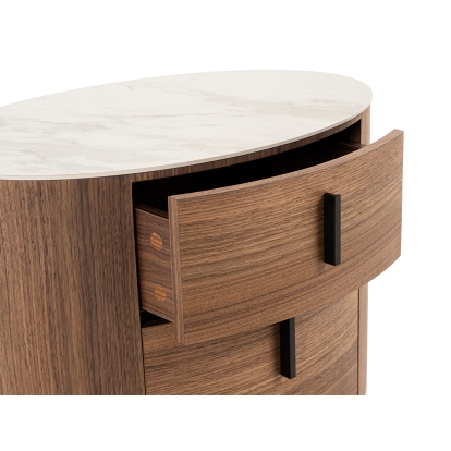LA Furniture Chelton Contemporary White Ceramic & Walnut Oval Nightstand VGHB351U3-WAL-NS Contemporary Style by Vig Furnitrue Number 78524 Catch Home Goods