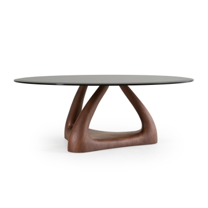 LA Furniture Christy Mid-Century Modern Grey Glass + Walnut Round Coffee Table VGRY-RY-1166 Contemporary Style by Vig Furnitrue Number 83094 Catch Home Goods