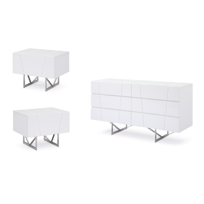 LA Furniture Chrysler White Dresser and Two Nightstands VGVC-B8978-S Contemporary Style by Vig Furnitrue Number 80300 Catch Home Goods