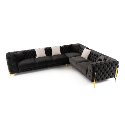 LA Furniture Clarice Transitional Black Velvet Sectional Sofa VGAH-SF1015-BLK Contemporary Style by Vig Furnitrue Number 82510|83204 Catch Home Goods