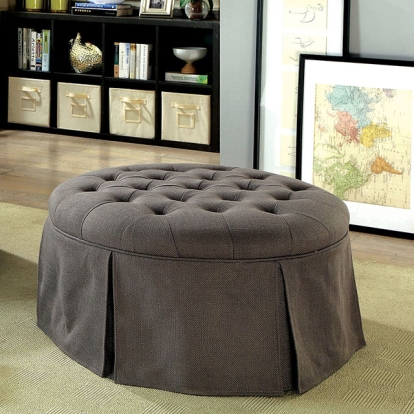 Furniture Of America Claes Transitional Gray Round Ottoman Model CM-BN6175GY