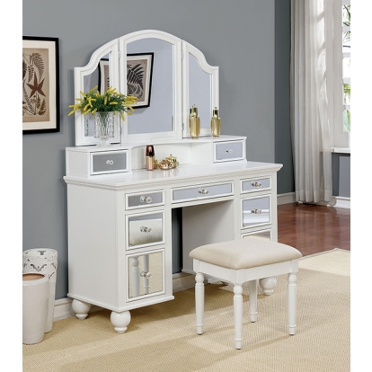 Furniture Of America Tracy Transitional White Vanity W/ Stool Model CM-DK6162WH