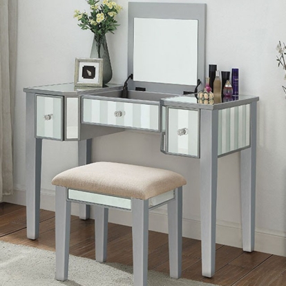 Furniture Of America Joyce Transitional Silver Vanity W/ Stool Model CM-DK6385SV-UPS3