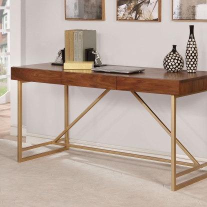 Furniture Of America Halstein Contemporary Light Walnut/Gold Desk Model CM-DK6447