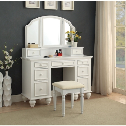 Furniture Of America Athy Transitional White Vanity W/ Stool Model CM-DK6848WH