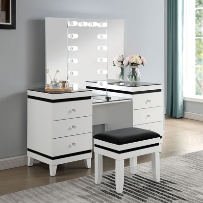 Furniture Of America Madonna Contemporary White/Black Vanity Set Model CM-DK824WH-PK