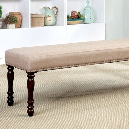 Furniture Of America Hurdsfield Transitional Antique Cherry/Beige Bench Model CM3133BN