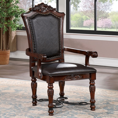 Furniture Of America Picardy Traditional Brown Cherry/Black Arm Chair (2/Box) Model CM3147AC-2PK