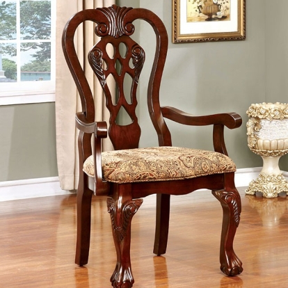 Furniture Of America Elana Traditional Brown Cherry/Brown Arm Chair (2/Box) Model CM3212AC-2PK