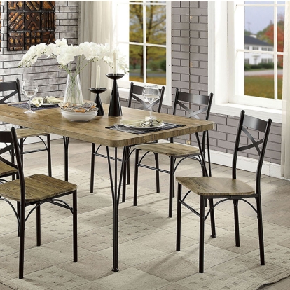 Furniture Of America Banbury Industrial Dark Bronze/Natural 7 Pc. Dining Table Set Model CM3279T-60-7PK