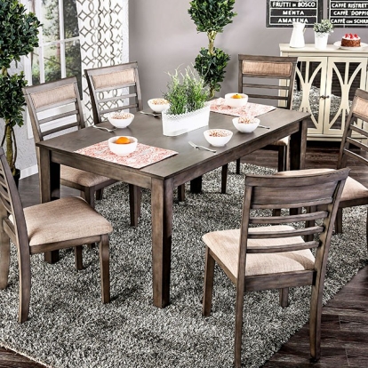 Furniture Of America Taylah Transitional Weathered Gray/Beige 7 Pc. Dining Table Set Model CM3607T-7PK
