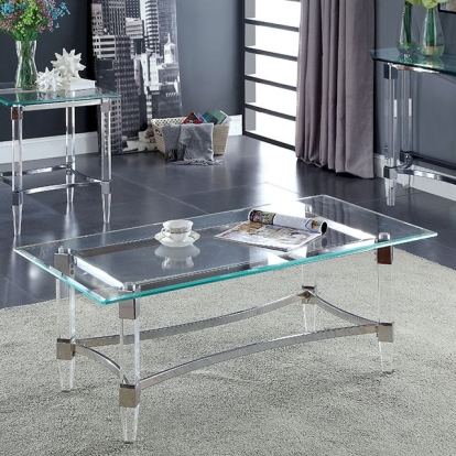Furniture Of America Beaumaris Contemporary Clear/Chrome Coffee Table Model CM4164C